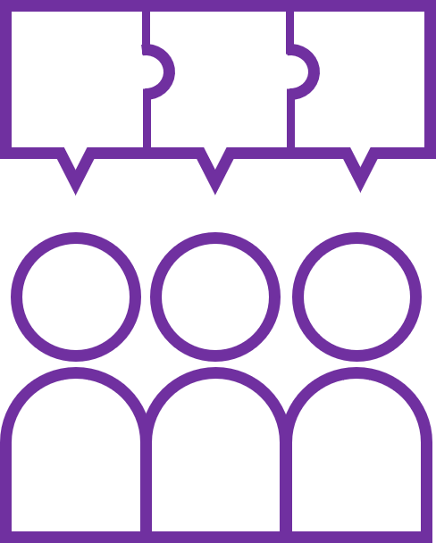 three people icons, each with its own speech bubble.