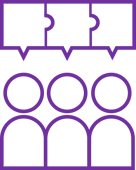 three people icons, each with its own speech bubble.