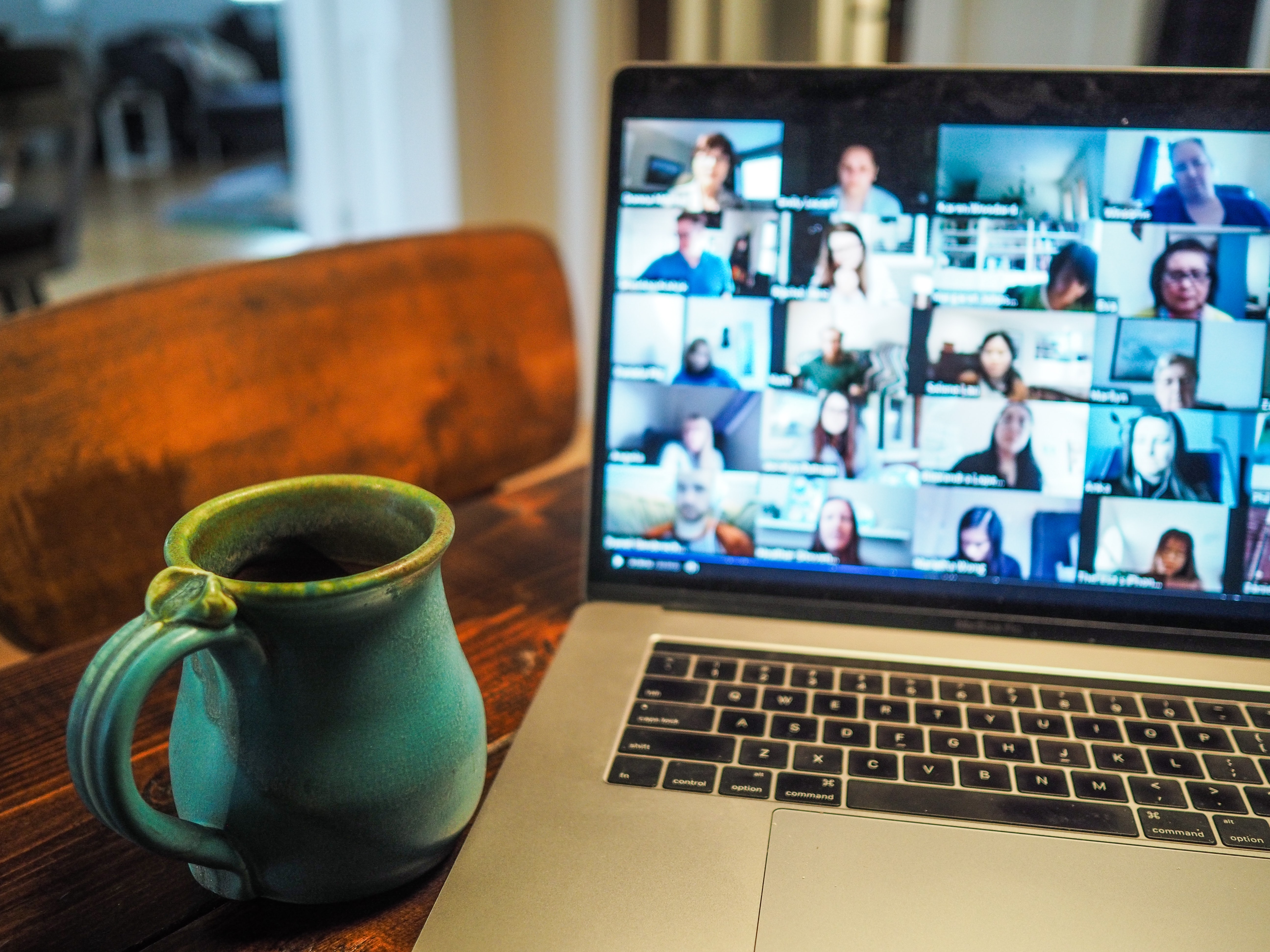 Pictured is a laptop screen showing an online meeting with many in attendance. 
